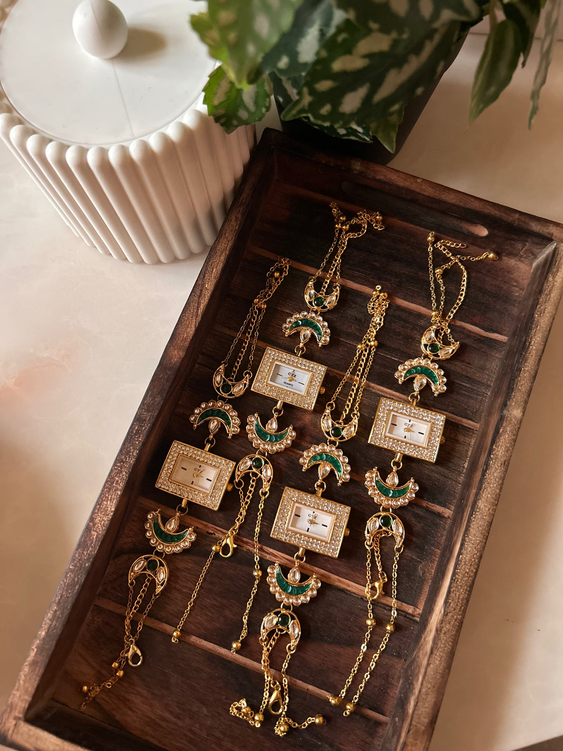 Emerald kundan traditional watch