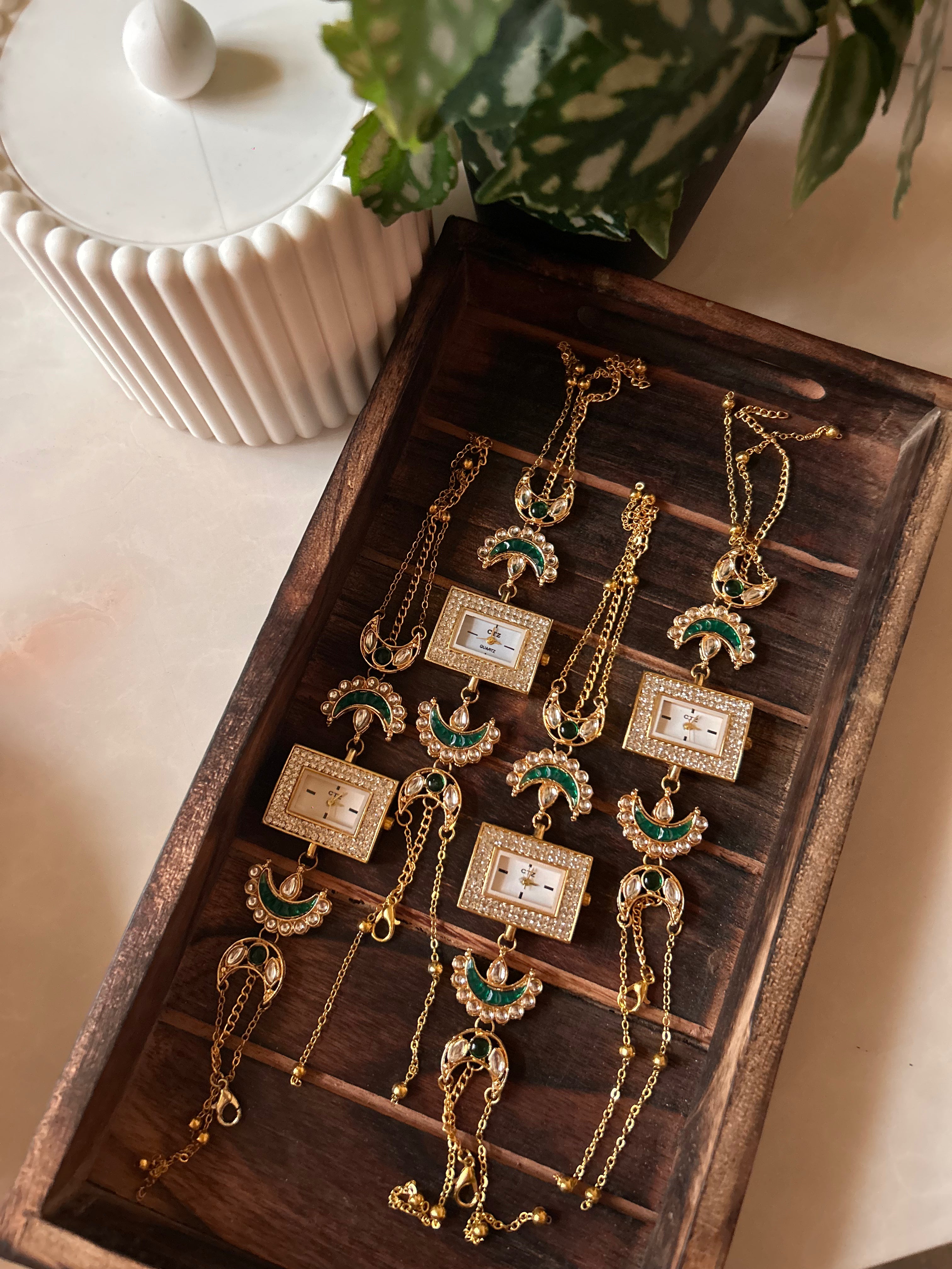 Emerald kundan traditional watch