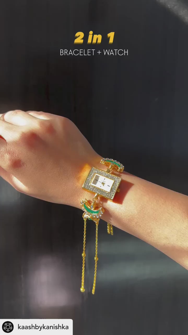 Emerald kundan traditional watch